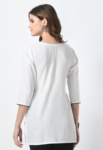 Image of LIBOZA Short Kurti for Women - Lakhnowi Chikankari Embroidered Ladies Kurta, Stylish Girls Top, Ethnic Half Kurtas, Tunic Design Woman Kurtis