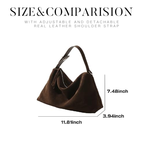 Image of Suede Tote Bags for Women, Suede Purse Handbag Vintage Slouchy Hobo Shoulder Crossbody Bag