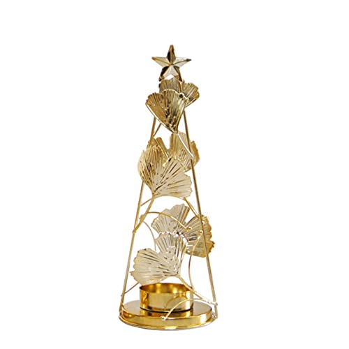 Portavelas redondo pequeño dorado para árbol de Navidad, hojas de albaricoque, adornos para centros de mesa, decoración de centro de mesa