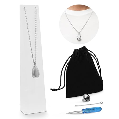 Elemory Urn Necklace for Ashes Stainless Steel Teardrop with Stainless Steel Funnel and Tools, Display/Storage Stand for Loved One or Pet SILVER (ACO003)