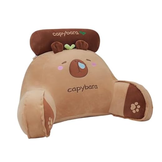 Almohada de respaldo, cojín de brazos, capibara relleno, soporte de lectura de cama, tela de felpa corta, almohada de animales para la sala de estar, sofá para automóviles para niños, relajación suave
