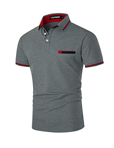 LIUPMWE Polo Homme Manche Courte Golf Tennis Slim Fit Casual Sport T-Shirt Polos Tennis with Poche S-XXL,XL,Gris Cover
