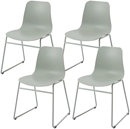 Roomnhome】 Durable Modern Pastel Tone self-Assembly Plastic seat and Steel Frame Kitchen, Dining, Bedroom Side Chair Set of 4 (Light Green)