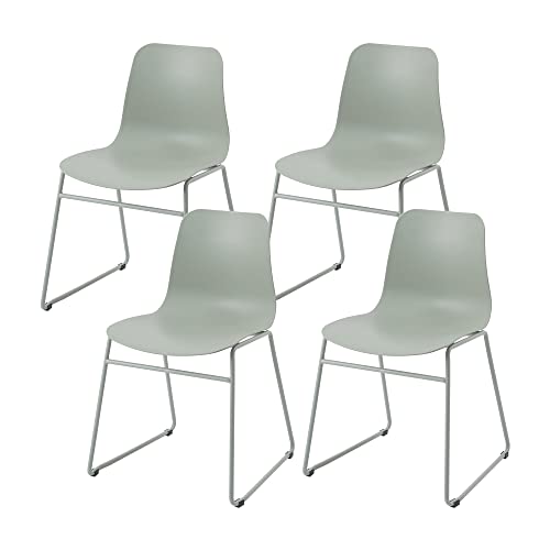 Roomnhome】 Durable Modern Pastel Tone Self-Assembly Plastic Seat And Steel Frame Kitchen, Dining, Bedroom Side Chair Set Of 4 (Light Green) #TOP30