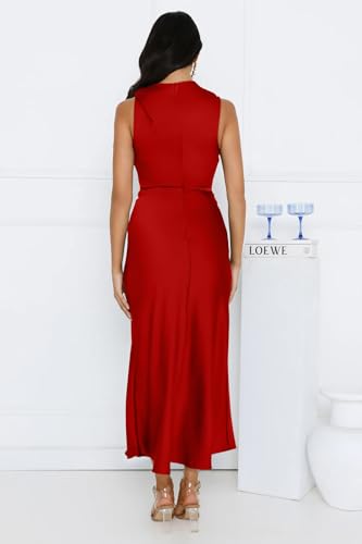 Image of Memoriesea Women's Sexy Sleeveless Cowl Neck Flowy A Line Party Cocktail Midi Dress Red