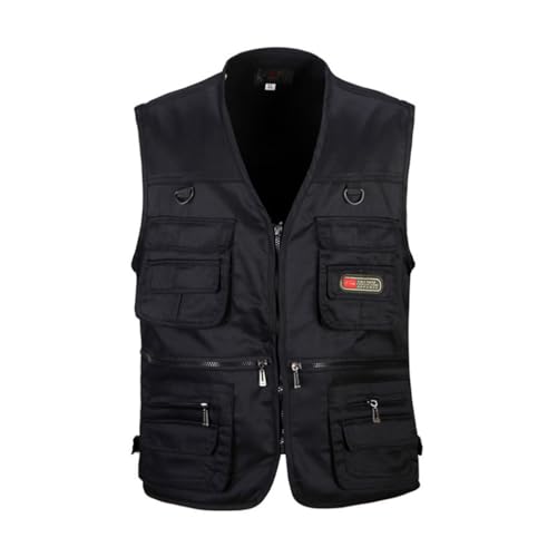 HZQIFEI Herren Outdoor Ärmellos Weste Freizeit Angler Camping Wandern Weste mit Vielen Praktischen Taschen (Schwarz, 5XL)