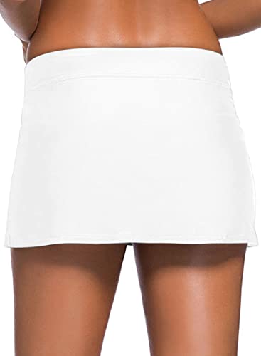 Image of REKITA Women Swim Skirt Solid Color Waistband Skort Bikini Bottom