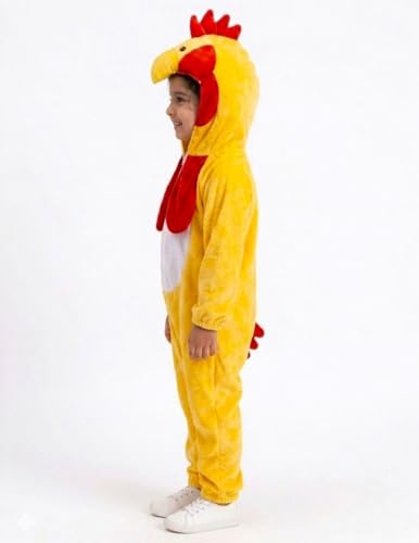 Image of BookMyCostume Yellow Chicken Hen Bird Costume - Full-Body Suit with Attached Hood for Boys & Girls - School Annual Day, Jungle Theme Party & Drama Stage Play Outfit | 4-5 Years