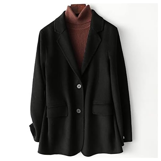 Kvinnor ärtrock Kvinnor Kvinnor Dubbelsidig Woolen Lapel Jackor Ulllös kostym Fall Kläder Olj Stil långärmad kort överrock Kombinera med någon outfit (Color : Black, Size : S Coat Bust 102cm)