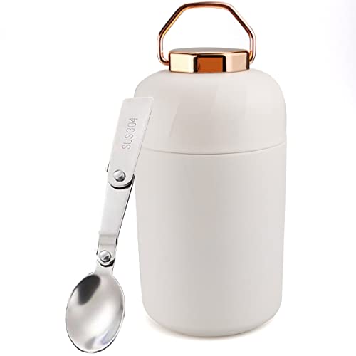 Soup Thermos Food Thermos For Kids Adults Thermos For Hot Food,,Thermos Water Bottle Lunch Box 21Oz,Stainless Steel,Vacuum Insulated Food Jar For Hot And Cold With Handle And Folding Spoon (White) #TOP6