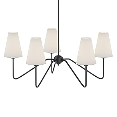 Electro bp;30"Dia 5-Arm Classic Chandeliers Matt Black with White Linen Shades,Light Fixture For Dining room,Living Room,Bedroom,E12,200W