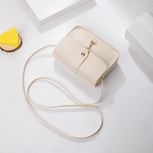 Für Taschen Häkeln Damen-Umhängetasche, modische Perlenanhänger, weiche Lederschnalle, leichte und vielseitige Umhängetasche Baby Taschen Set Junge (White, One Size)