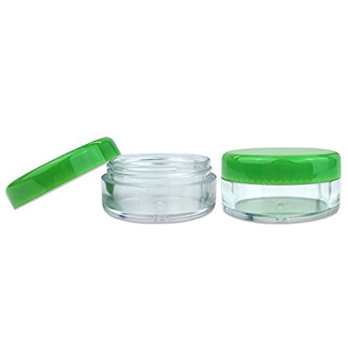50 New Empty 5 Grams Acrylic Clear Round Jars - BPA Free Containers for Cosmetic, Lotion, Cream, Makeup, Bead, Eye shadow, Rhinestone, Samples, Pot, Small Accessories 5g/5ml (GREEN LID)4