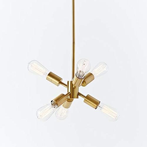 nauticaz Modern Brass Sputnik Chandelier - 6-Light Industrial Hanging Pendant Light - Adjustable Geometric Ceiling Fixture for Home Decor and Office