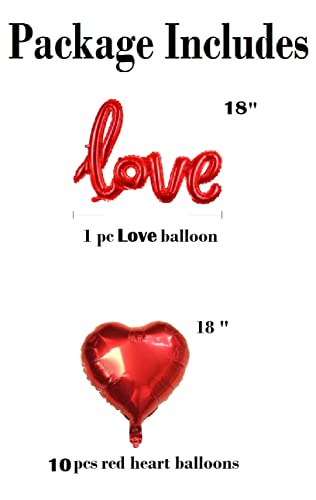 Image of HK Balloons Heart Shaped Balloon Birthday, Anniversary, Valentine Balloons for Decoration, (Love With Red heart foil Balloons -Pack of 11)