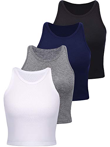 4 Stücke Basic Crop Tank Tops Damen Ärmellose Racerback Tops Baumwolle Sport Tops für Damen Täglich Tragen (Schwarz, Dunkelgrau, Marineblau, Weiß, L) 4 Stücke Basic Crop Tank Tops Damen Ärmellose Racerback Tops Baumwolle Sport Tops für Damen Täglich Tragen (Schwarz, Dunkelgrau, Marineblau, Weiß, L)