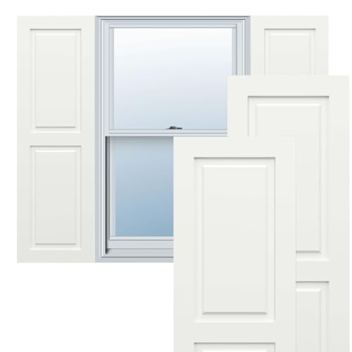 12"W x 29"H True Fit PVC Two Equal Raised Panel Shutters, Unfinished (Per Pair - Hardware Not Included)