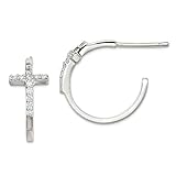 Pendientes de aro de plata de ley 925 pulida con diamantes de imitación de circonita cúbica religiosa, 17 x 20 mm de ancho, 7 mm de grosor, para mujer