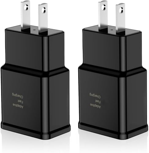 Adaptive Fast Charging Block USB Wall Charger Adapter Fits Samsung Galaxy S25/S24/S23/S22/S22 Ultra/S21/S20/S10/S9/S8/S7/Edge/Note 10 Quick Charge (Black, 2 Pack)