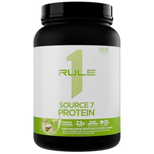 Rule 1 Source 7 Protein – Decadent Flavor, Velvety Smooth Texture, 22g Anytime Protein, and 10g Naturally Occurring EAAs Per Serving from 7 Premium Sources (1.8 Pounds*, Pistachio Ice Cream)