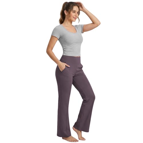 Image of NINQ Women High Waist Flare Pants Lite Regular | Smart Casual Korean Trouser for Office Wear, Gym, Sports, Travel & Daily Styling