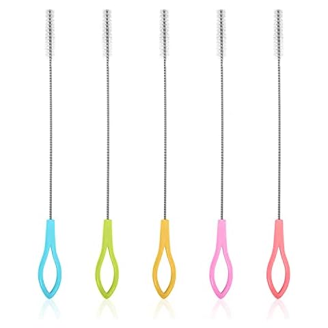 5 pieces of straw brushes, stainless steel straw brushes, test tube brushes, 5-color nylon brushes, straw cleaning brushes, suitable for baby bottles, water cups, test tubes, etc Cover