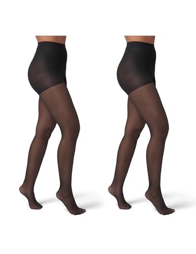 HUE Women's So Silky Control Top Sheer Tights With Invisible Reinforced Toe, Black - 2 Pair Pack, 1