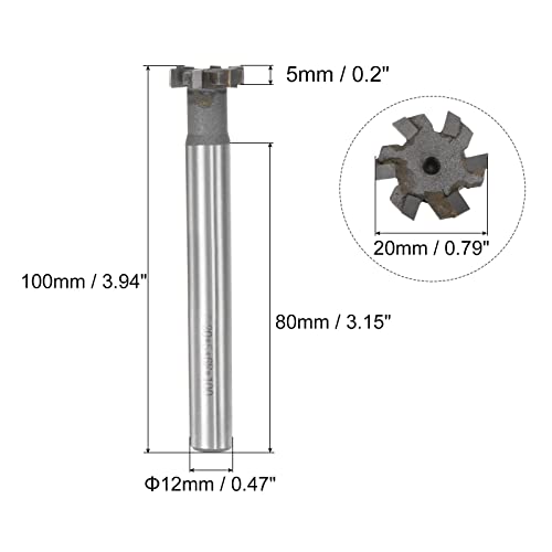 Image of uxcell T-Slot Milling Cutters, 5mm Depth 20mm Cutting Dia 12mm Shank Tungsten Carbide Tip 6 Flutes T Slot End Mill for Stainless Steel Copper Aluminum