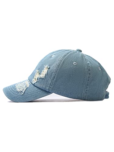 Image of Unisex Ripped Distressed Denim Ring Baseball Cap Hip Hop Vintage Dad Hat Adjustable