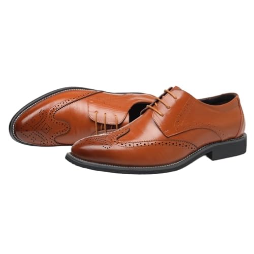 Mens Dress Shoes Leather Pointed Oxfords Lace Up Low Heels Carved Classic Fashion for Business Casual Office Work2