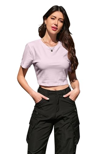 Image of Betusline Girls & Women Basic Summer Short Sleeve Slim Fit T-Shirts Soft Crewneck Crop Y2k Tee Cute Gym Fashion Clothes
