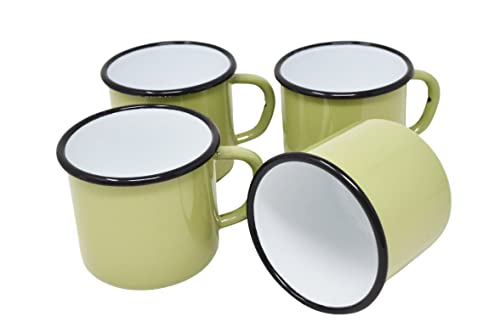 Madacha 4 Metal Enamel Mugs 250ml Lime Green, Assorted,green,white