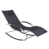 Outsunny Zero Gravity Rocking Chair Outdoor Chaise Lounge Chair Recliner Rocker with Detachable Pillow & Durable Weather-Fighting Fabric for Patio, Deck, Pool, Black