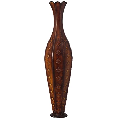 Uniquewise 34'' Metal Decorative Floor Vase Centerpiece Home Decoration For Dried Flower And Artificial Floral Arrangements In Living Room Decor, And Bedroom Decoration, Brown #TOP2