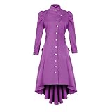Oiefeen Women's Medieval Gothic Tuxedo Victorian Long Trench Jacket Halloween Costume (3XL, Purple)