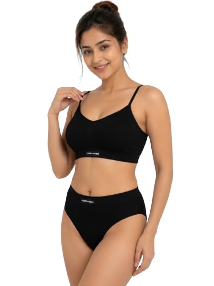 Women Lightly Padded Bralette Bra & Mid Waist Panty Lingerie Set | Wirefree Seamless Bra Panty Set with Open Back | Adjustable Spaghetti Straps | Soft Stretch Everyday Comfort-image-15
