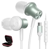 USB C Plug in Headphones for Apple iPhone 16 Pro Max 15 16e iPad Wired Earbuds Small Ear Buds Type C Corded Earphones with Microphone for Google Pixel 9 8 7 Samsung Galaxy S25 S24 S23 Android Green