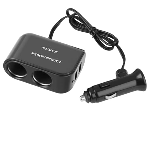 Amztour Double Prise 12V/24V avec 2 Ports USB, Chargeur Voiture 3.1A et Répartiteur pour Véhicule - Adaptateur Double avec Prise USB et Multiprise pour Voiture, Camion, Camping-Car