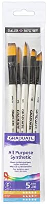 Daler-Rowney Graduate Multi-Technique Synthetic Hair Brush Wallet Set, 5 Assorted Short Handle Brushes (Flat Wash, Script, Filbert, Round, and Sword), Ideal for Students