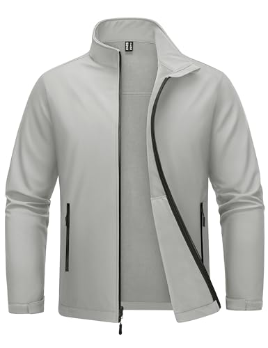 MAGCOMSEN Winter Jackets for Men Waterproof Rain Jacket Full Zip Fleece Jacket Softshell Windbreaker Wok Hiking Light Grey M