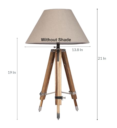 Image of Metal Shade Wooden Tripod Floor Lamp for Living Room, Living Room Corner, Bedroom, Home, Office, Interiors, Decor, Cinema. (Tripod Table Lamp)