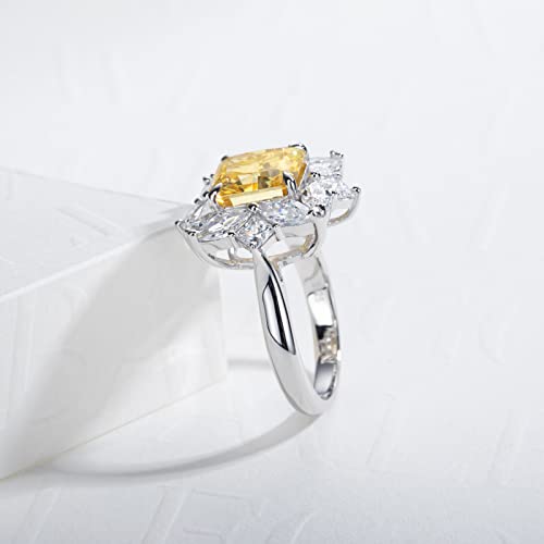 Gobaalele Radiant Cut Engagement Ring, 4Ct Luxury 5A Cubic Zirconia Yellow Stone Citrine White Gold Plated S925 Sterling Silver Cz Promise Vintage Statement Anniversary Halo Rings For Women Size5.0 #TOP7