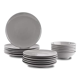 Amazon Basics 18-Piece Stoneware Dinnerware Set - Smokey Grey, Service for 6