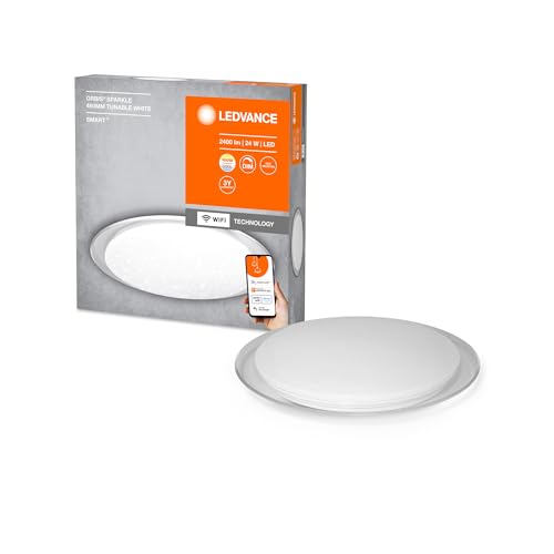 LEDVANCE ORBIS SPARKLE SMART+ WiFi Leuchte Ø 46cm, dimmbare LED Deckenleuchte für den Innenbereich, atemberaubender Glitzereffekt, 24W, einstellbare Farbtemperatur von 2700-6500K, 2500 Lumen, weiß