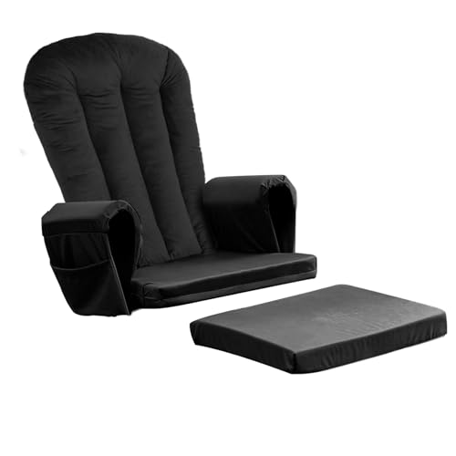 Image of Lucky Monet 5PCS Velvet Glider Rocker Replacement Cushions, Thickened & Supportive Rocking Chair Cushion Set with 29.5 Inch High Backrest & Storage Pockets, for Indoor Nursery Glider & Ottoman, Black
