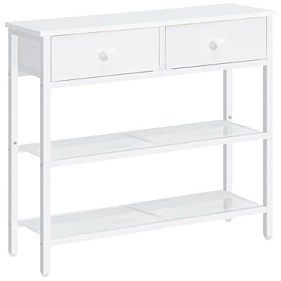 HOOBRO 29.5" Narrow Console Table with 2 Fabric Drawers, Sofa Table, Small Entryway Table with 3-Tier Storage Shelves, Behind Couch Table, for Living Room, Hallway, White WW72XG01G1