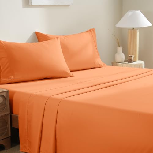 MCO Bedding King Sheets Set - Soft Bed Sheets - Cooling Breathable Bedding Set with 16 Deep Pocket (4 Pieces King Orange)