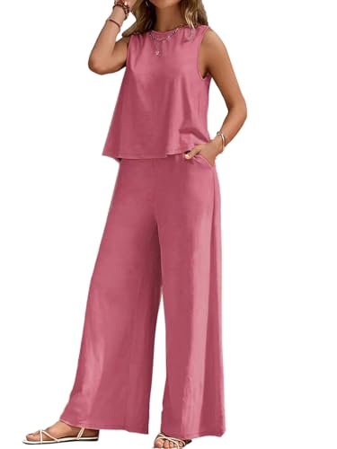 Image of ALL YOURS Women's 2 Piece Outfit Loose Tank Top and Wide Leg Pants Sets|co-ord set for women cord set for women lounge wear set for women coords set for women wear