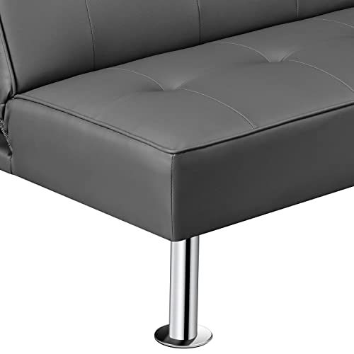Yaheetech 3er-Sofa Couch Schlafsofa Bettsofa Klappsofa mit Schlaffunktion, Kunstleder, grau
