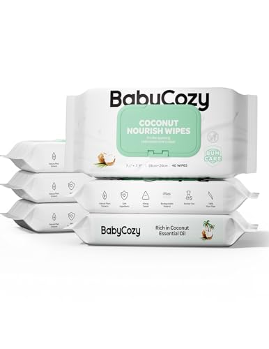 Image of Baby Wipes, Cleansing & Moisturizing 2-in-1 Babycozy Sensitive, 100% Plant Fiber & Biodegradable, Hypoallergenic Baby Coconut Wipes Moisturize Every Cleanse, 240 count (6 pack)